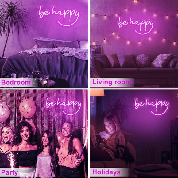 New Be Happy Neon Sign Pink Neon Sign Led Light Signs Adjustable Brightness - Picture 3 of 6
